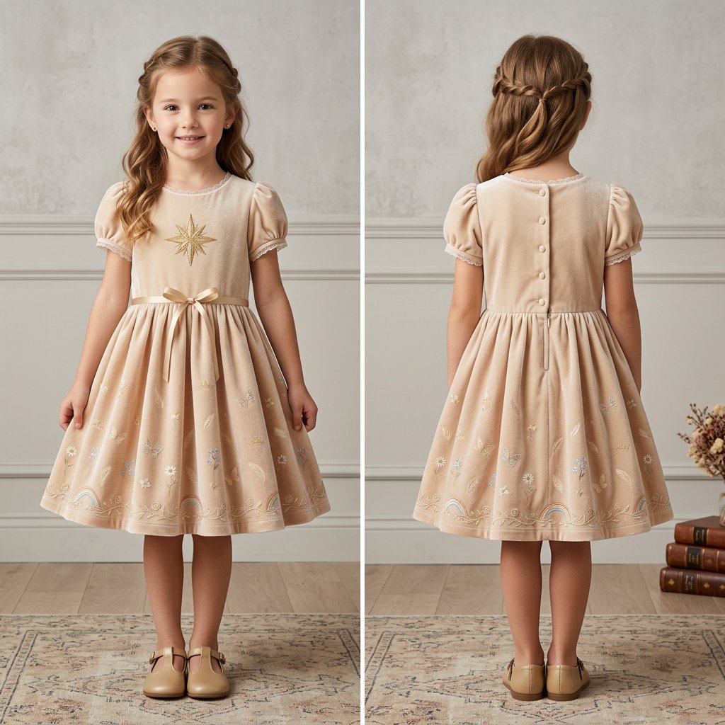 The Northern Star — A celestial party dress in champagne velvet.